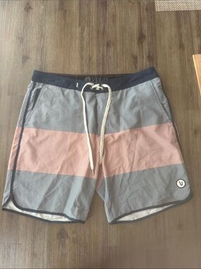 Men's Cruise Board Striped Blue and orange Swim Trunks size 34